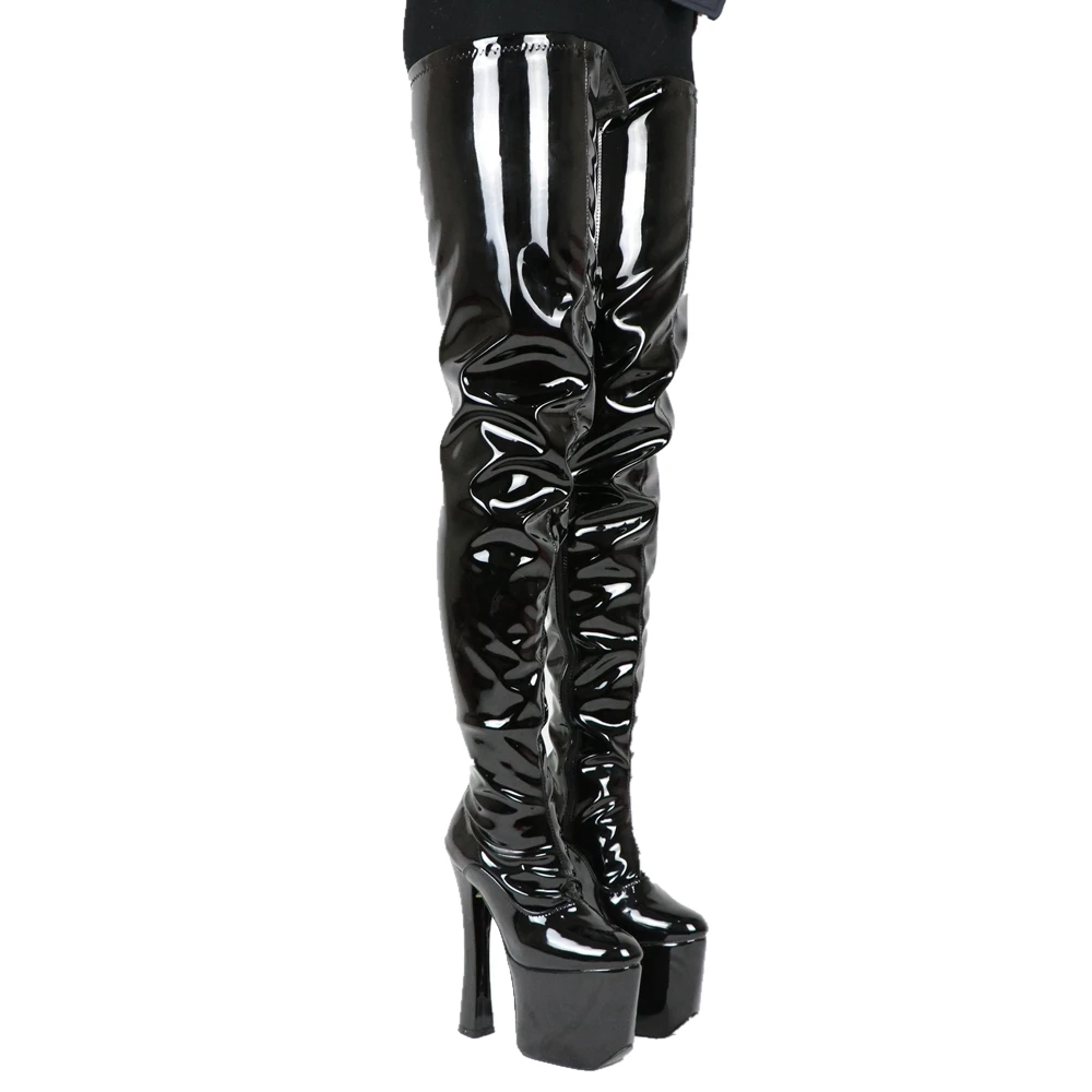 Sorbern промежность высокие сапоги до бедра женские черные 20 см блочный каблук Пользовательские ноги длина сапоги на платформе женские пикантные фетиш