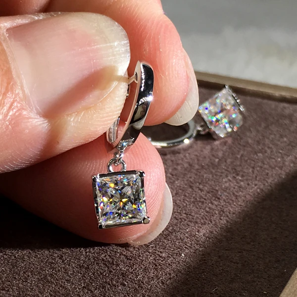 

Luxury Female Small Square Hoop Earrings Fashion Silver Rose Gold Color Wedding Earrings Double Zircon Stone Earrings For Women