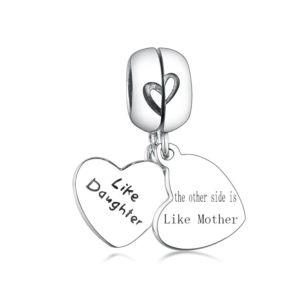 

Fit Original Pandora Charm Bracelet 100% 925 Sterling Silver Bead Charm With Word Like Mother Like Daughter Double Love Pendant
