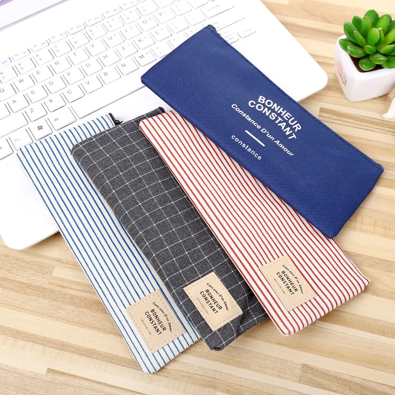 

Simple Stripe pencil case Cute Canvas pen bag stationery pouch escolar office school supplies zakka