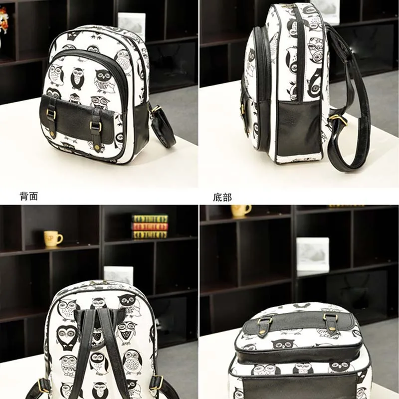 Fashion Women Backpack Leather Owl Tiger Printed Zipper Bag For Ladies Girls Travel School Shoulder Bags