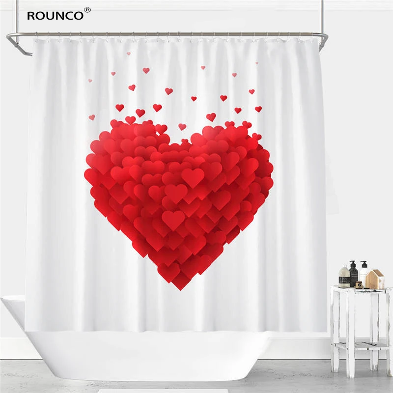 Cute Love Letters Print Shower Curtain Polyester Fabric Bathroom Curtain Flexible Pull style