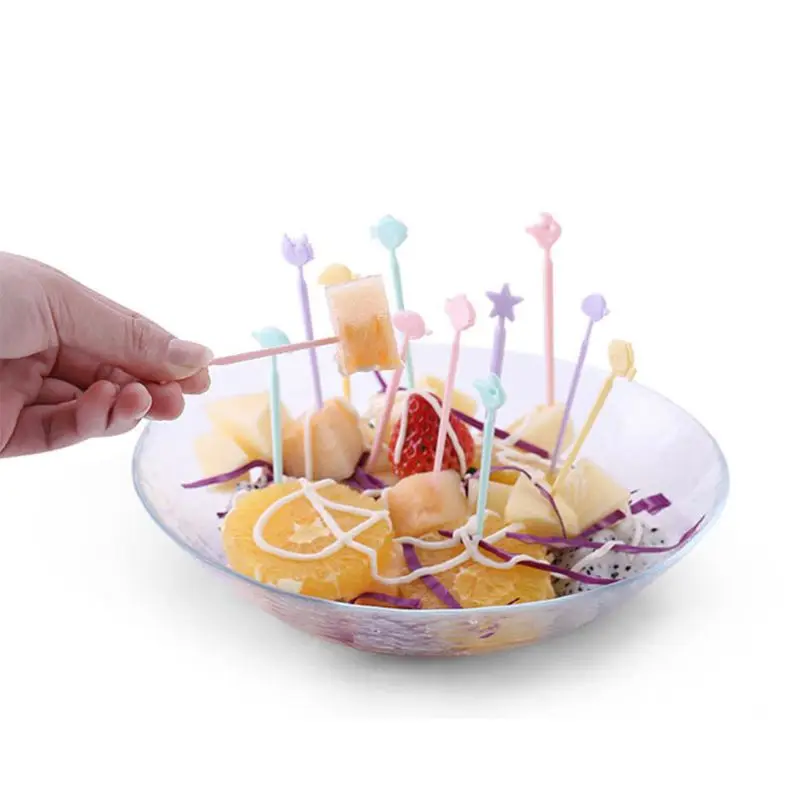1 коробка красочные фруктовые вилки мини мультфильм дети закуска пирог десерт еда фрукты палочки бенто обеды вечерние Декор