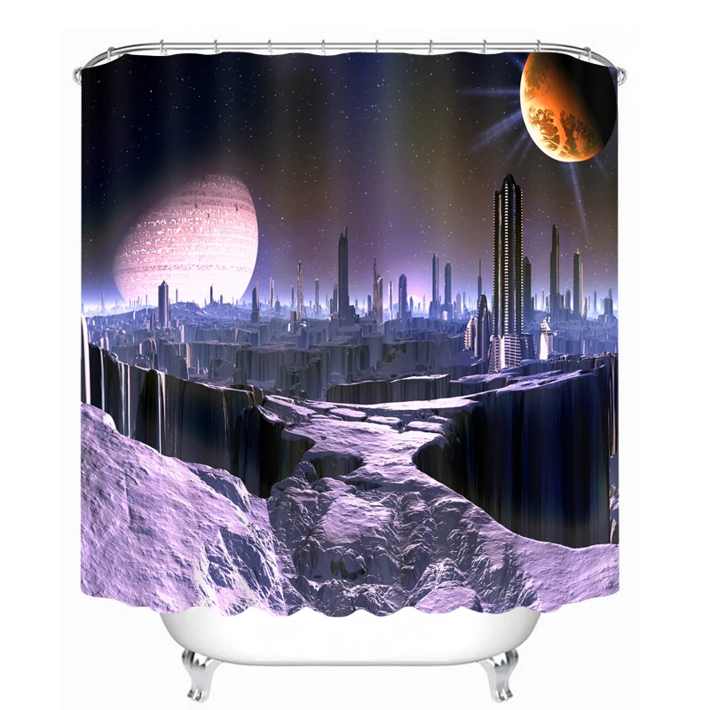 

Customize 3D Shower Curtains Blue Space Planet Pattern Waterproof Washable Thicken Fabrics Bathroom Curtains Bathroom Products