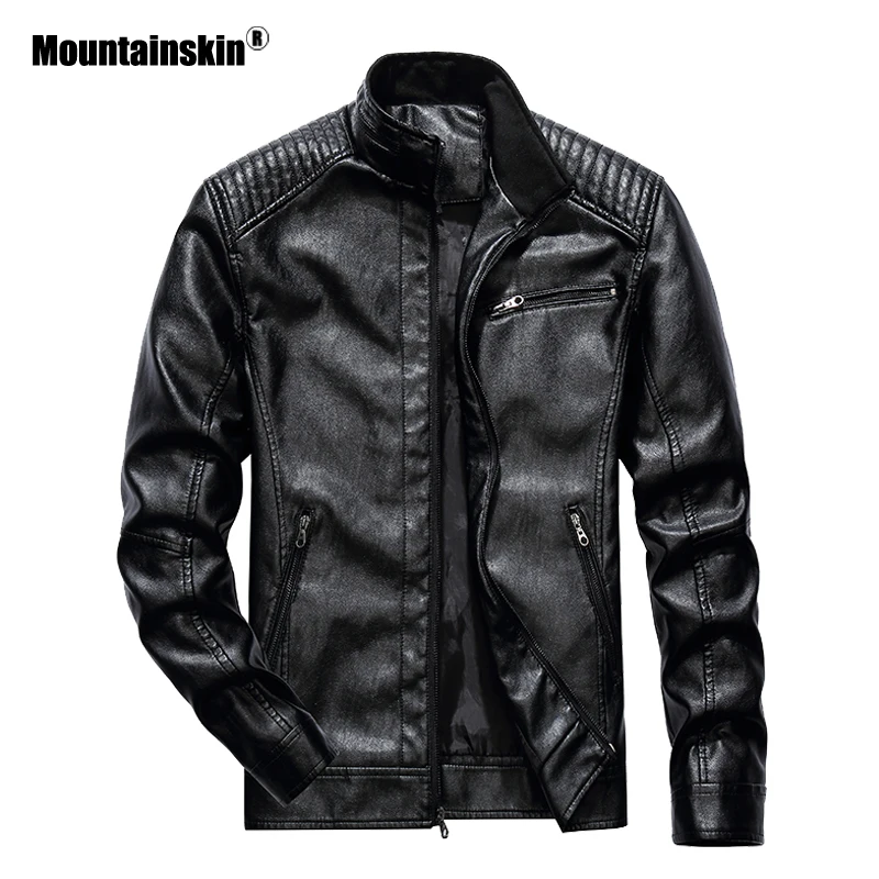 

Mountainskin 2018 New Men's PU Leather Coat Slim Fit Casual Jackets Motorcycle Male Outerwear Mens Brand Clothing US Size SA560