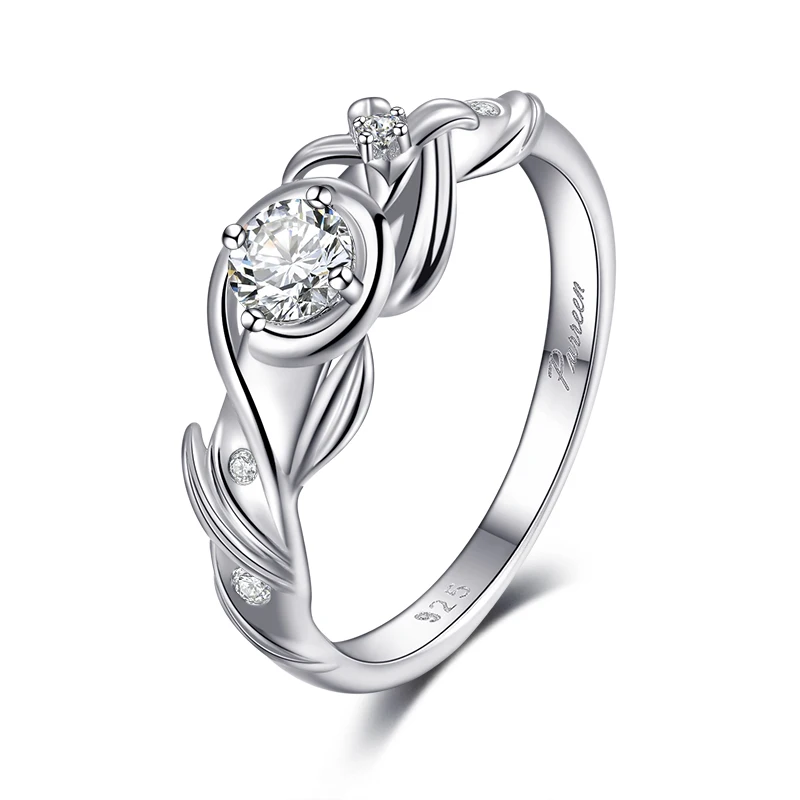 

PURREEN Unique Wedding Real 925 Silver Rings Vine Leaf Design Engagement Cubic Zircon Ring For Women Ladies Jewelry Gifts Boxed