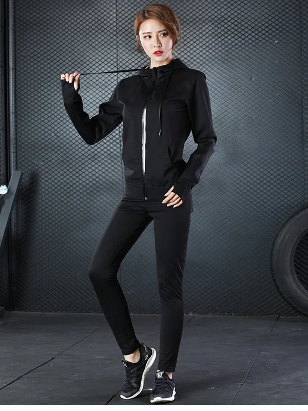 jacket and pant JINXIUSHIRT Для женщин горячий пот куртка комплект для бега Спортивный Спортивная одежда для йоги Фитнес тренажерный зал куртка одежда с длинным рукавом CK811+ WT533 - Цвет: jacket and pant