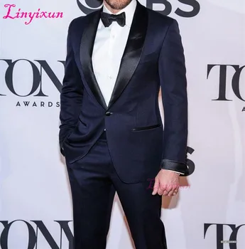 

Linyixun terno masculino slim fit Deep Grey Men Suits With Pants Wedding Groom Suit for men tuxedo trajes de hombre men suit