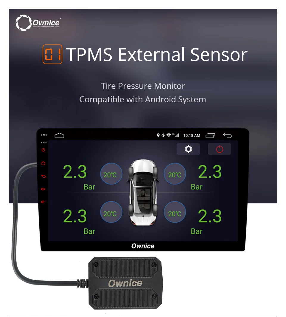 Ownice Usb Android Tpms монитор давления в шинах Android навигационная система контроля давления Сигнализация Беспроводная передача Tpms