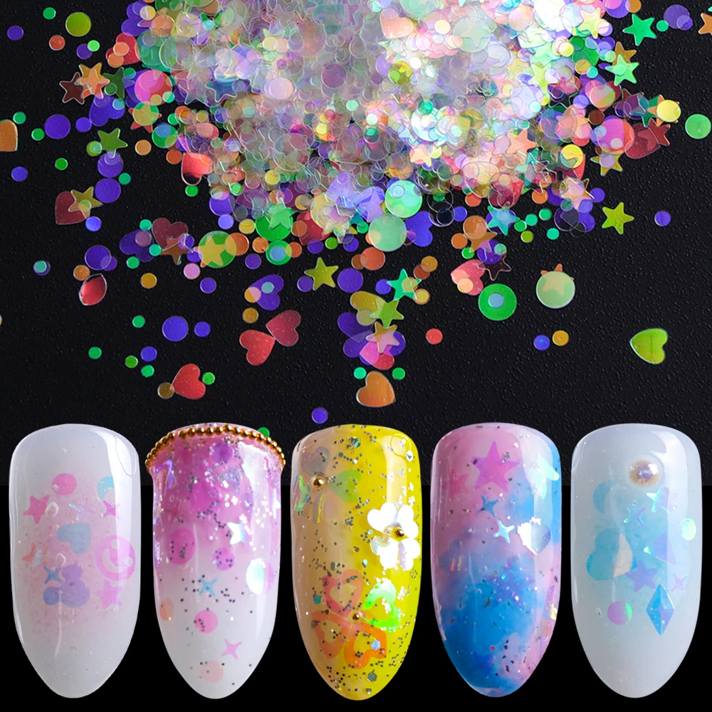 

1pcs AB Mermaid Holo Glitter Nail Art Sequins 3D Multi-shape Heart Star Shiny Paillette Ultra Thin Slice Decor Tips JIAB01-15