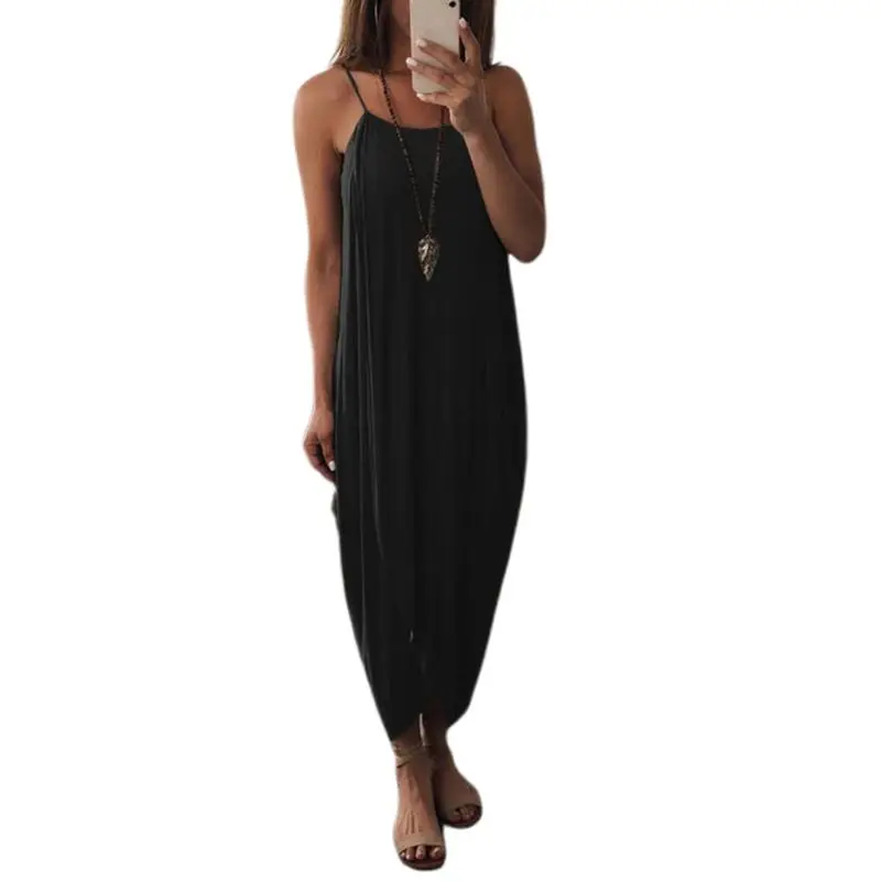 

Womens Summer Spaghetti Strap Sling Maxi Long Wrap Dress Solid Color Split Irregular Ethnic Loose Beach Holiday Sundress S-3XL