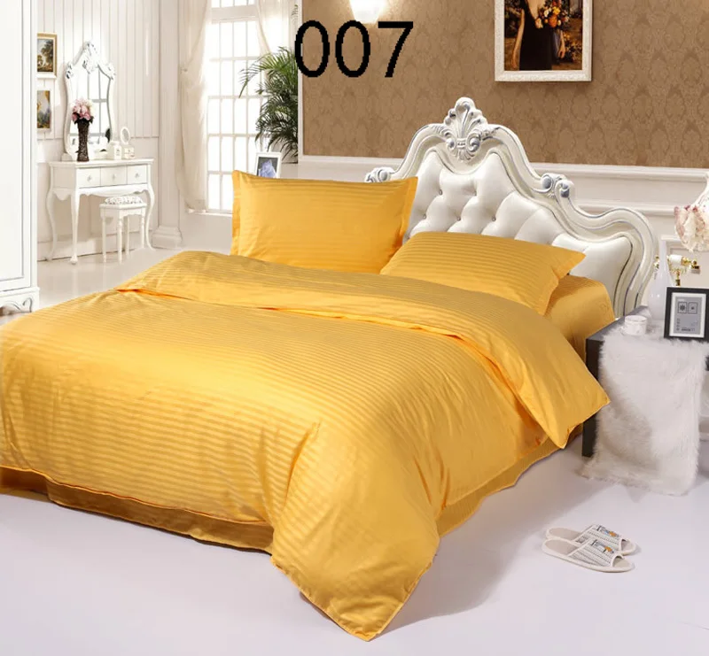 Yellow Cotton Satin Stripe 4pcs Bedding Sets Home Bedclothes Set