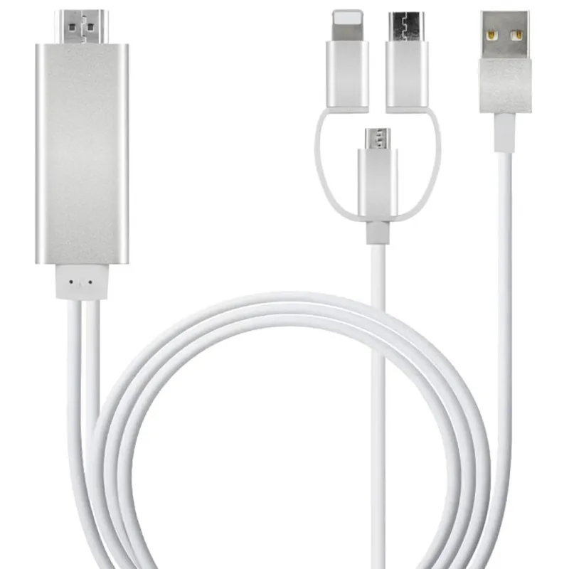 USB к HDMI зеркальный литой кабель с аудио MHL для Apple iPhone iPad Android телефон к светодиодный ТВ Micro usb type C к HDMI - Цвет: Белый