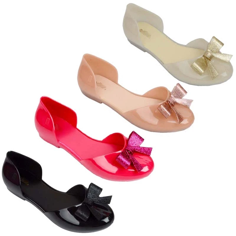 

melissa new arrival woman lovely bowtie jelly shoes fish mouth lady summer flats rain sandals women summer beach sandal