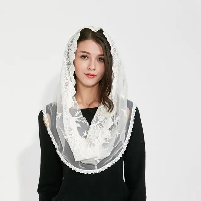 Couverture white black Catholic Head Scarf women Kerchief Chapel lace