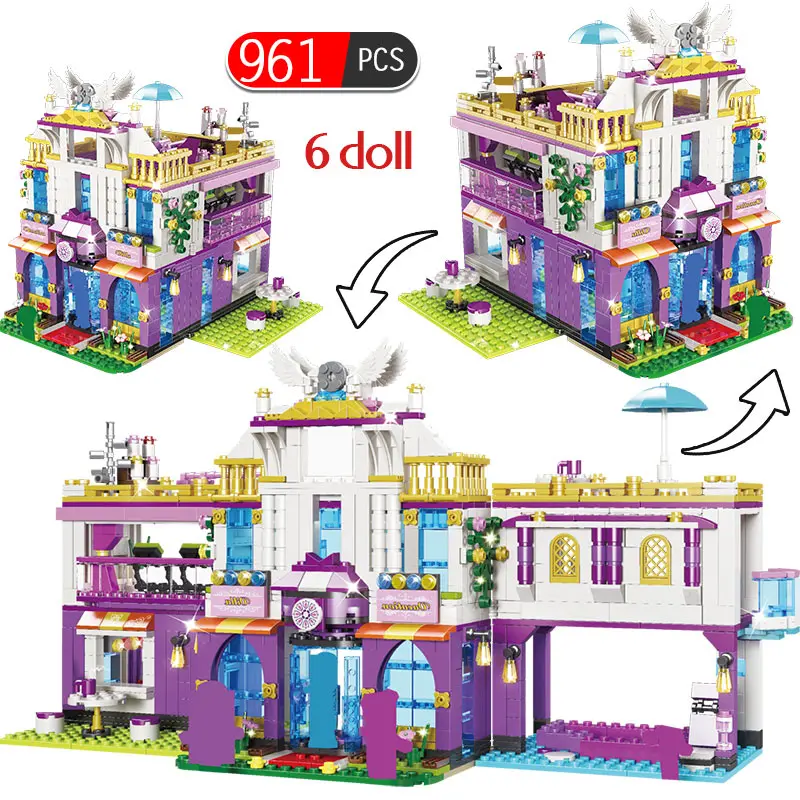 Baratos 961 Uds., casa de lujo privada, bloques de construcción, figuras de amigos legosos, juegos de ladrillos, juguetes educativos para niñas