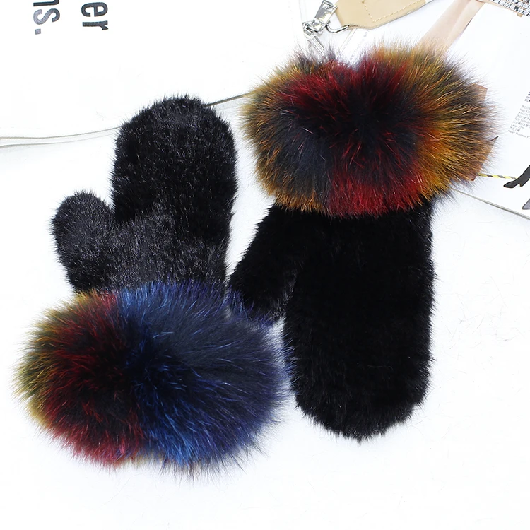 MIARA.L 2018 high quality large fox fur cuff whole skin mink fur weave fur glove female warm mittens for wholesale in Winter