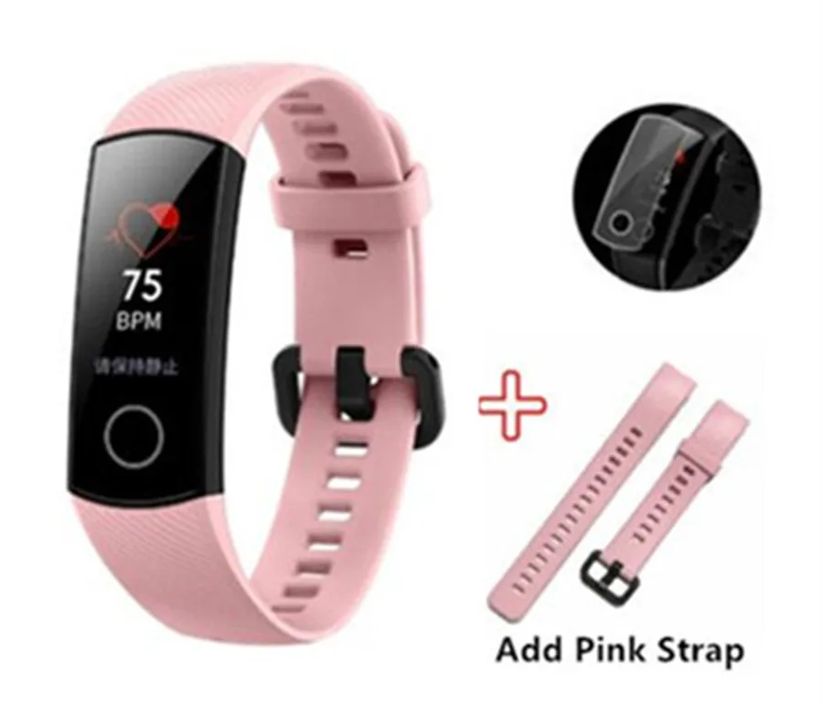 Add Pink Strap Умный Браслет huawei Honor Band 4 Amoled, цветной сенсорный экран 0,95 дюйма, для плавания, для обнаружения пульса и сна - Цвет: Add Pink Strap