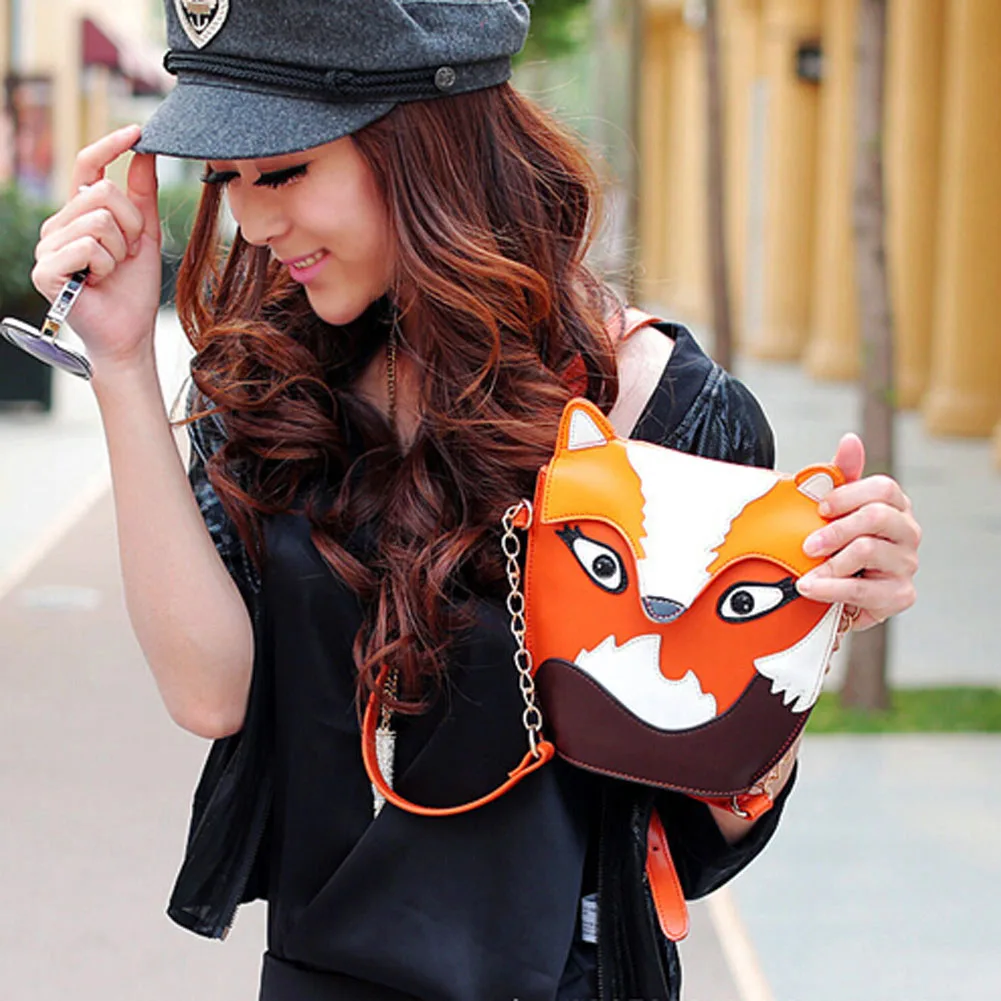 

2015 New Fashion Women Leather Handbags Cartoon Bag Owl Fox Shoulder Bags Women Messenger Bags Wallte Cute 2 Colors Hig BS88