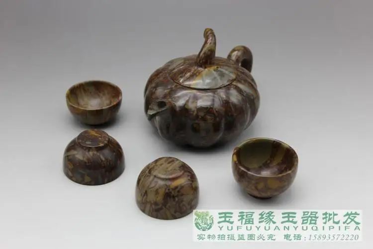 Chinese kung fu tea with natural Medical stone teapot and tea cup A set