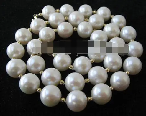 P2926- AAA+ 19" 11-12mm natural white round freshwater pearl necklace- 14k gold