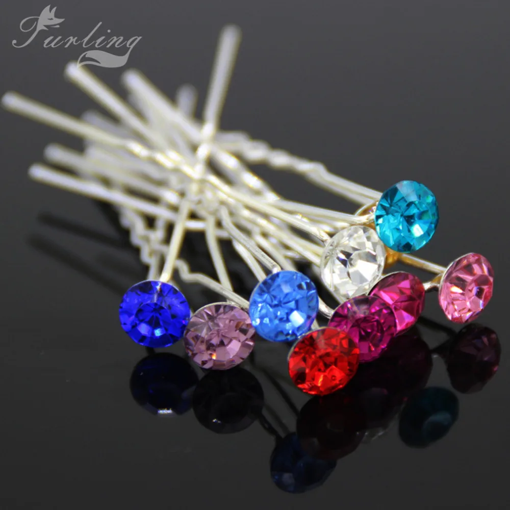 

Furling Pack of 10PCS Crystal Bride Hair Pins Zinc Alloy Silver Plated Bridal Party Wedding Hair Jewelry Hair Accessories