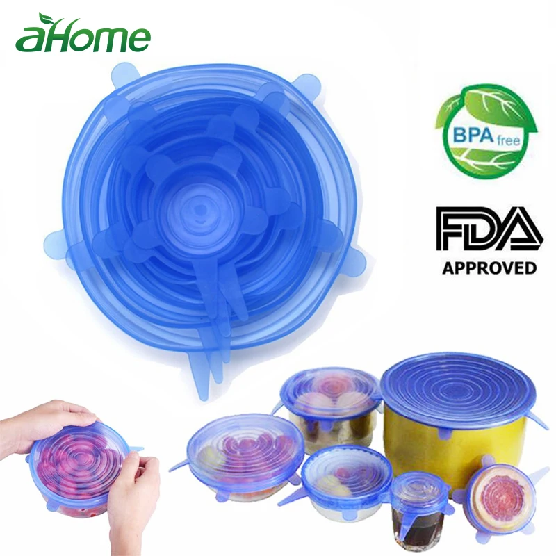 

Blue 6pcs Set Bowl Stretch Silicone Lids Plastic Wrap Cover Microwave Refrigerator Fresh Keeping Bowl Seal Kitchen Supplies