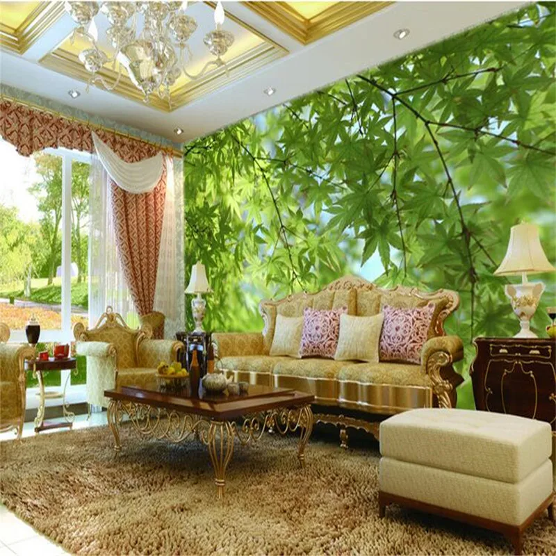 Individuelle Fototapeten 3d Stereo Grosse Wandbilder Grune Blatter Landschaft Wohnzimmer Sofa Schlafzimmer Silber Tuch Wandbild Tapete Photo Wallpaper 3d Custom Photo Wallpaper 3dphoto Wallpaper Aliexpress