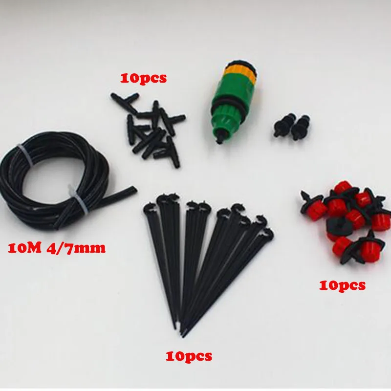 

Outdoor Garden Misting Cooling System Fitting 10M 4/7mm Hose 10pcs Red Mist Sprinkler Mist Nozzle Sprinkler Water Kits System