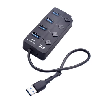 

USB 3.0 Hub Splitter 4 Port High Speed Individual On/off Switch AC Power Adapter for Laptop PC
