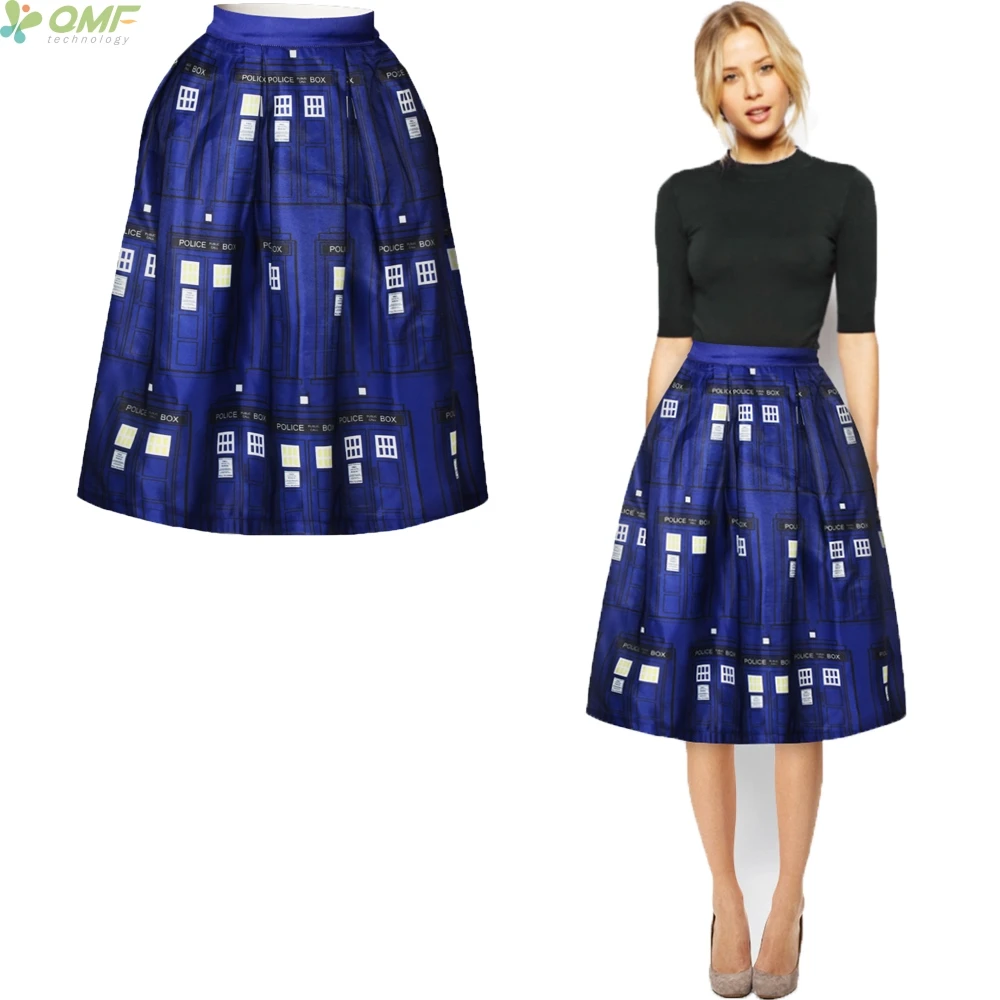 Women's Digital Print High Waisted Midi Skirt Vintage A-Line Pleated Skirts 