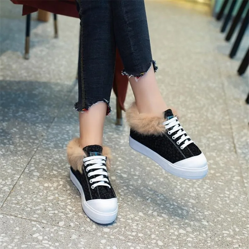Big Size 30-44Fashion Leopard Women Flat Platform Sneakers Round Toe Lace Up Lady Casual Shoes Winte Warm Plush Fur Female Shoes (17)