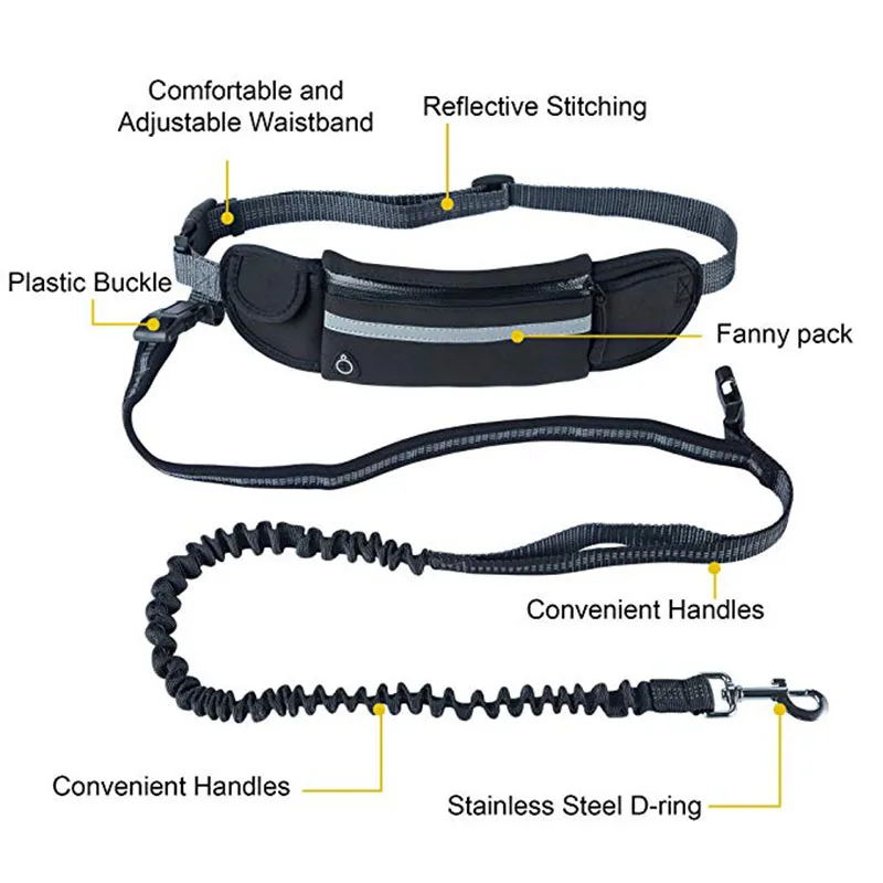 Adjustable Hands Free Dog Leash Waterproof Sport Running Pocket Waist Bag Retractable Walking Belt Jogging Pet Lead Belts (2)