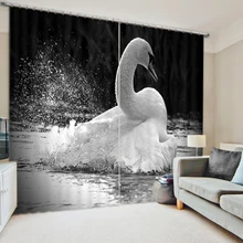 3D Printing Black And White Tones Swan Curtains With Bedding Room Living Room or Hotel Cortians