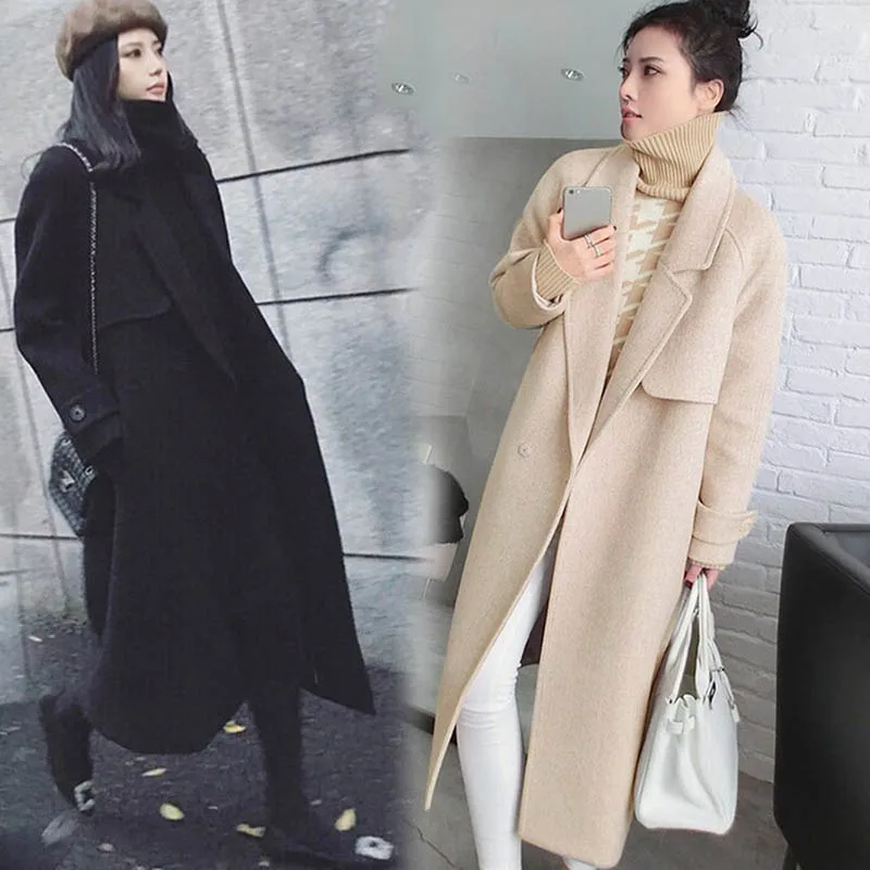 Женское осеннее зимнее длинное пальто с лацканами и длинным рукавом, приталенное длинное пальто MUG88