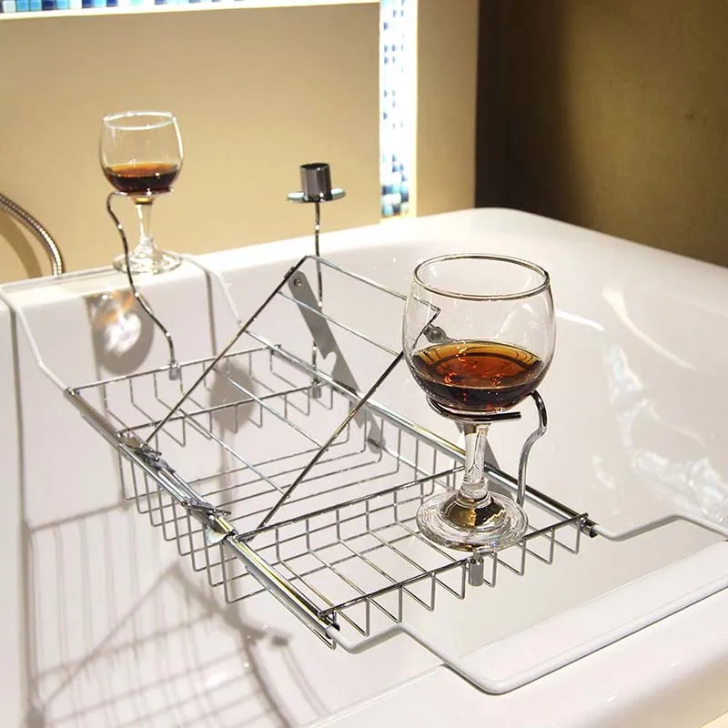 

Bathroom Bathtub Rack Telescopic Anti-rust Bath Tub Tray Reading Wine Shelf Bathroom Storage Holder Shower Bath Organization