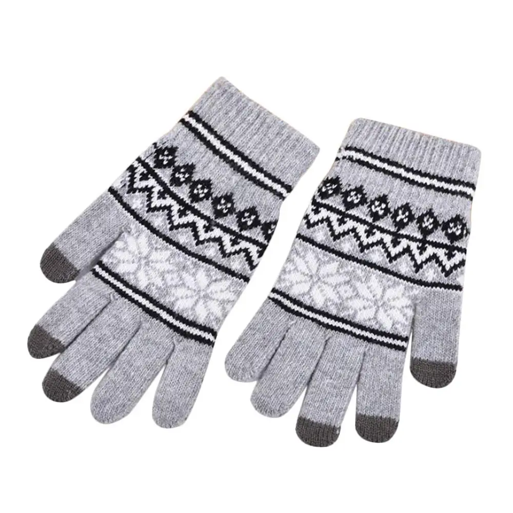Мужская модная зимняя теплая одежда с цветочным принтом; плотная трикотажная эластичная перчатка с сенсорным экраном - Цвет: Серый
