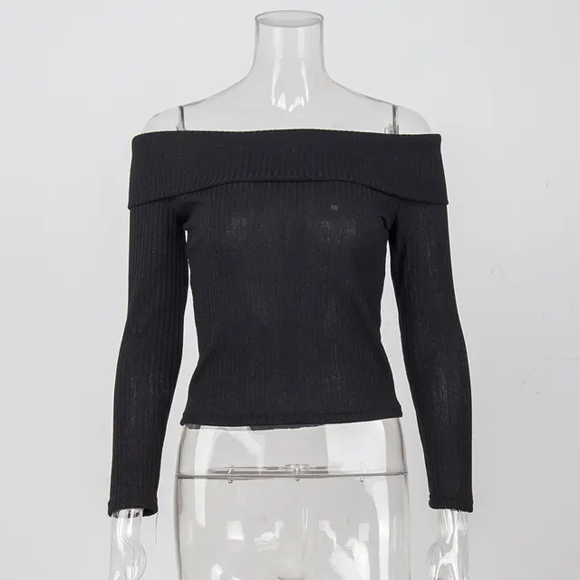 Susi&Rita Sexy Off Shoulder Top Women 2018 Long Sleeve T-Shirt Autumn Knitted Crop Tops Black Tee Shirt Femme Blusas