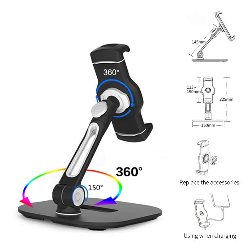 LARICARE Алюминиевая Подставка для планшета регулируемая с черно-белым зажимом для iPad телефона эргономичный держатель для планшета