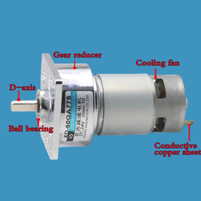 775 мотор-редуктор 12 в микро маленький двигатель 35 Вт Высокая частота вращения мотор 24 В медленная скорость Мотор постоянного тока 60*100 мм XD-60GA775