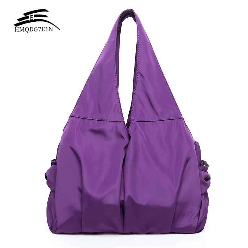Женская сумка, повседневная большая сумка на плечо, модная нейлоновая Большая вместительная сумка-тоут, роскошный фирменный дизайн, однотонные черные сумки, водонепроницаемые сумки - Цвет: purple