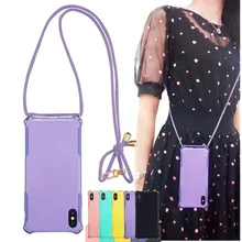 Цветной чехол для телефона из ТПУ с ремешком на шнурке, регулируемый шнур через плечо для iPhone 11 Pro Max 6 7 8 Plus X XR XS Max чехол