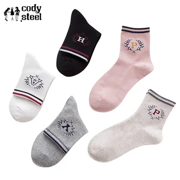 

Cody Steel Cotton In Tube Socks Women Wholesale Casual Two Bars Sock For Girl Fashion Printing Female Socks 3pairs/lot