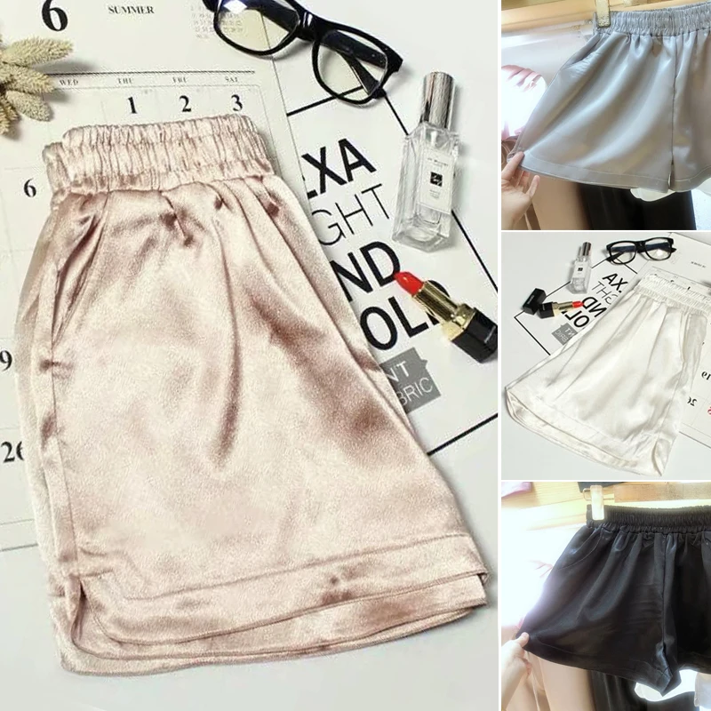 Шелковые Шорты повседневные летние свободные эластичные женские короткие однотонные шорты