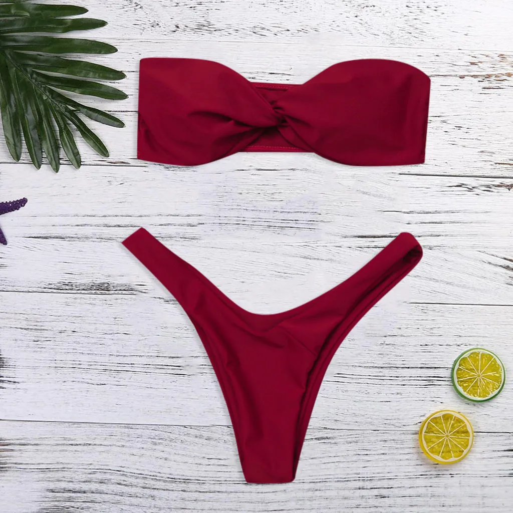 

Bikinis 2019 Mujer Swimsuit Women Swimwear Swimsuit Women Solid Tube Up Bandage Two Pieces Bikini Swimwear Swimsuit Beachwear