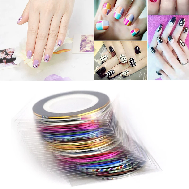 30 Pcs/Lot Nail Art Striping Tape Line Mixed Colors For Nail Striping
