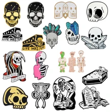 Feliz Dia Das Bruxas! Presente de festa punk gótico esqueleto escuro crânio coleção caixão zumbi múmia costela esmalte broches pinos(China)