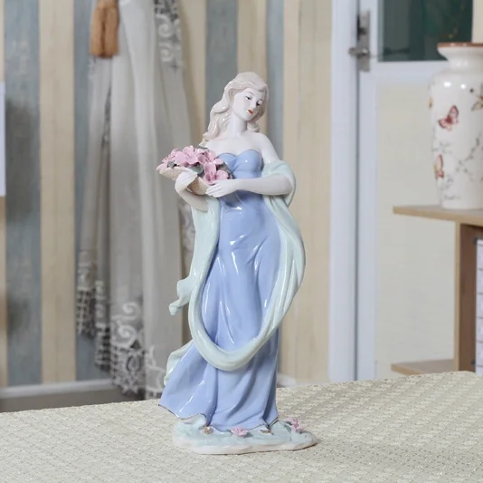 Vintage Porcelain Flower Collecting Beauty Lady Figurine Ceramic