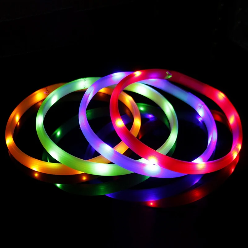 

USB Charging Adjustable Pet Dog Collar LED Rechargeable Night Flashing Luminous Dog Collars Solid Neck Collar for Dogs TU