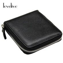 LEVELIVE Casual Soft Genuine Leather Men’s Zipper Wallet Men Real Cowhide Leather Small Wallets with Coin Pocket Male Carteras